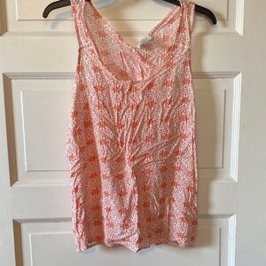 LOFT Orange and White Patterned Tank Top